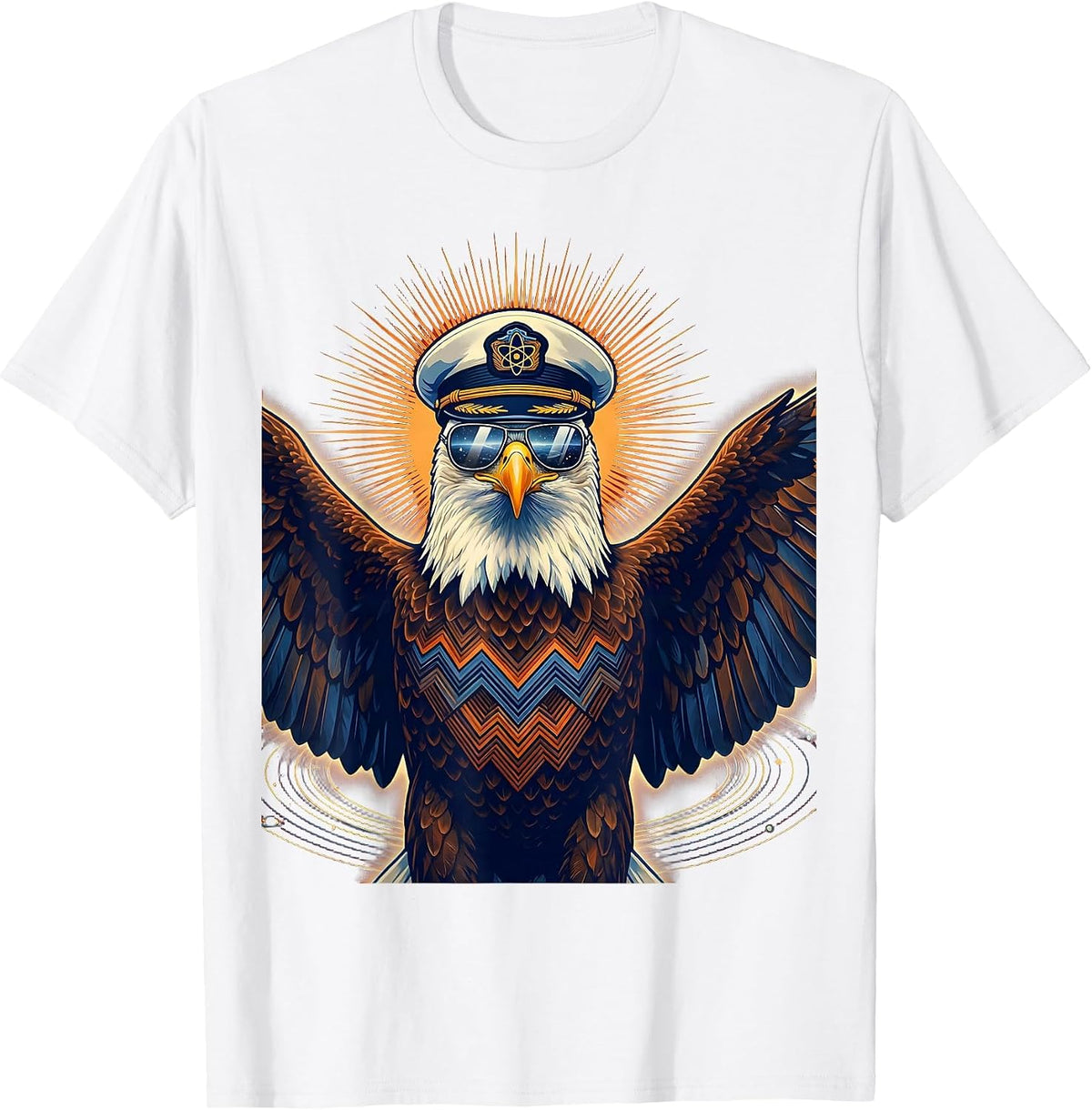 Men's Bold Eagle Aviator Sunglasses Captain Hat Graphic T-Shirt - White