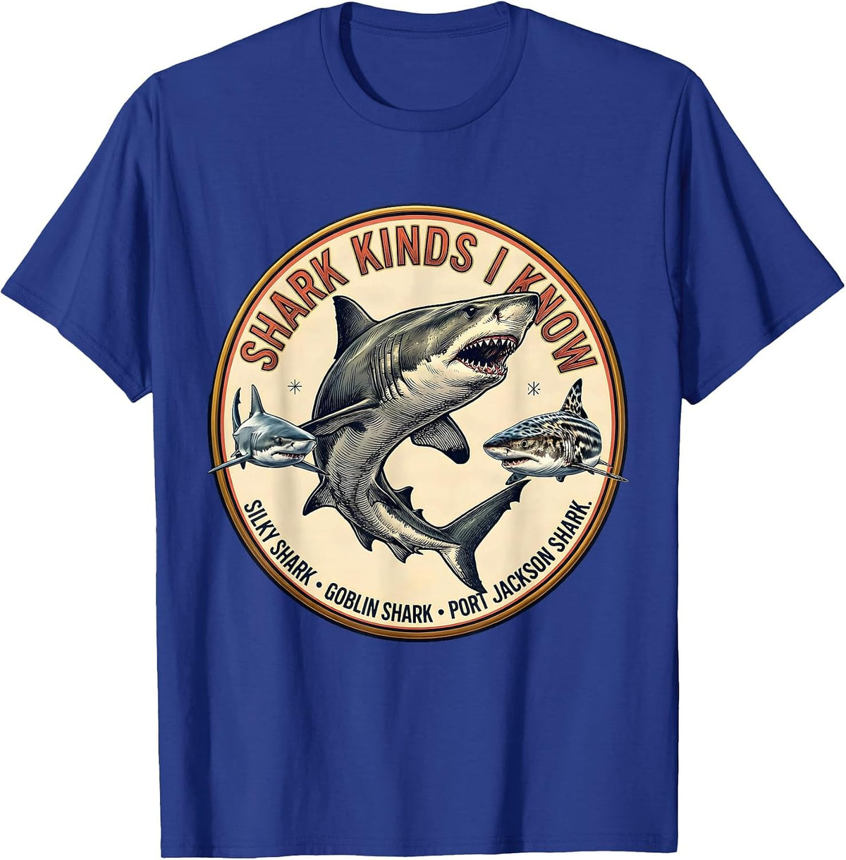 Men's Shark Kinds I Know Playful Ocean Animal Lover T-Shirt - Royal Blue
