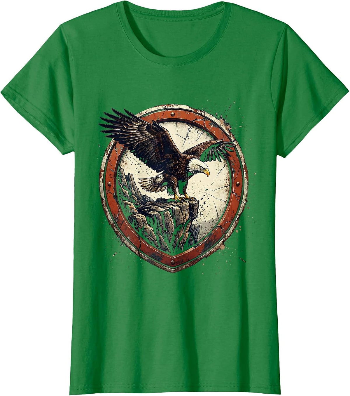 Bald Eagle Perched on Cliff Patriotic Design T-Shirt - Kelly Green