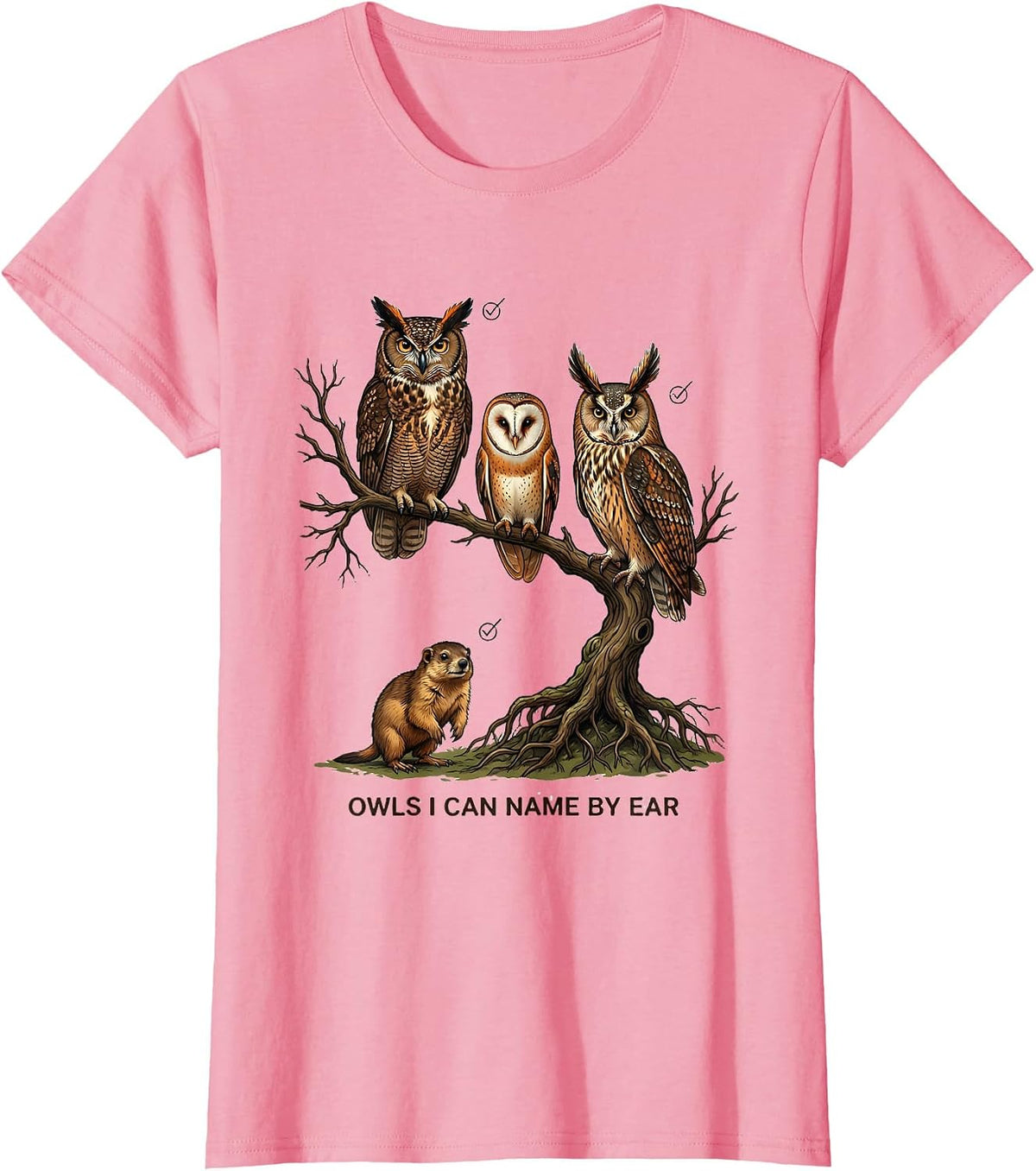 Women's Owls I Can Name By Ear Funny Owl Lover Bird Watcher Vintage T-Shirt - Pink