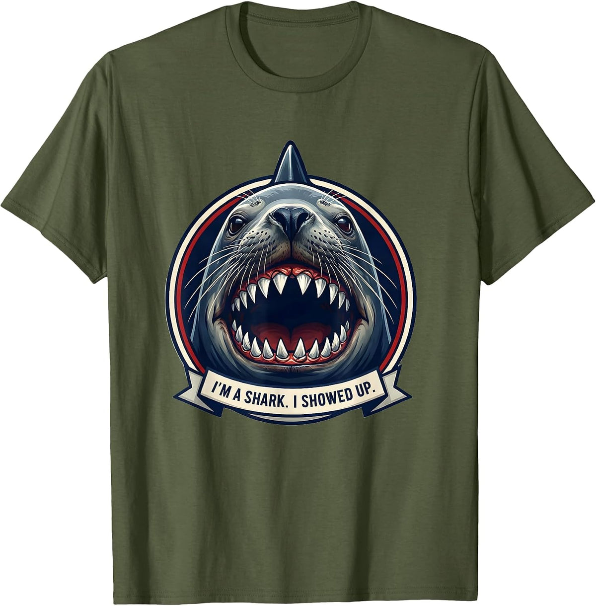 Men's I'm A Shark I Showed Up Funny Shark Jaw Halloween Costume T-Shirt - Olive Green