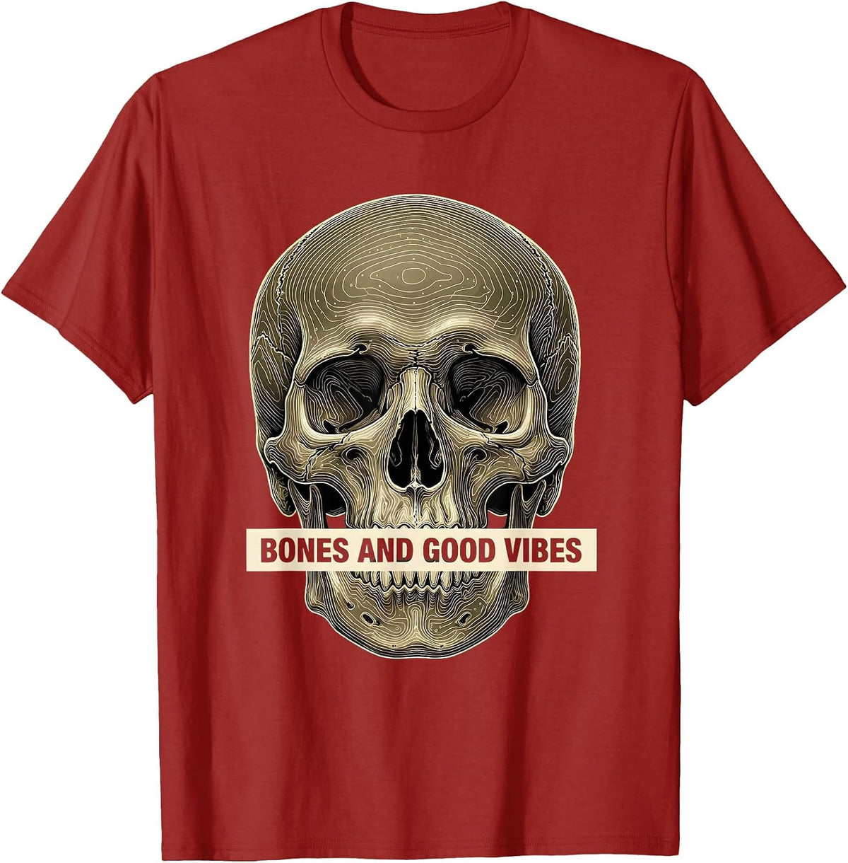 Men's Bones and Good Vibes Laid-Back Graphic Design T-Shirt - Cranberry Red