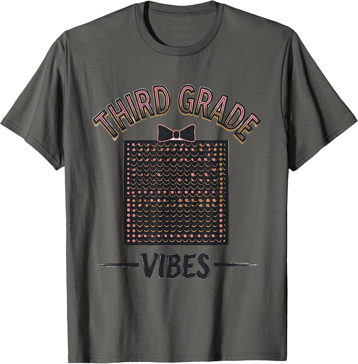 Third Grade Vibes Coquette Bow Back to School Girl Teacher T-Shirt - Asphalt Grey