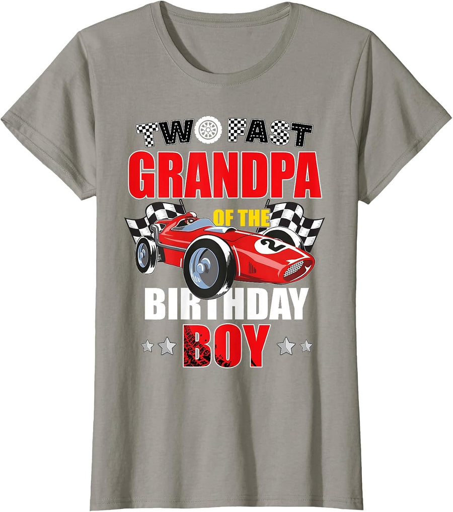 Grandpa of The Two Fast 2nd Birthday Boy Racing Car Family T-Shirt, Women, Slate Grey, Small - As Pictured
