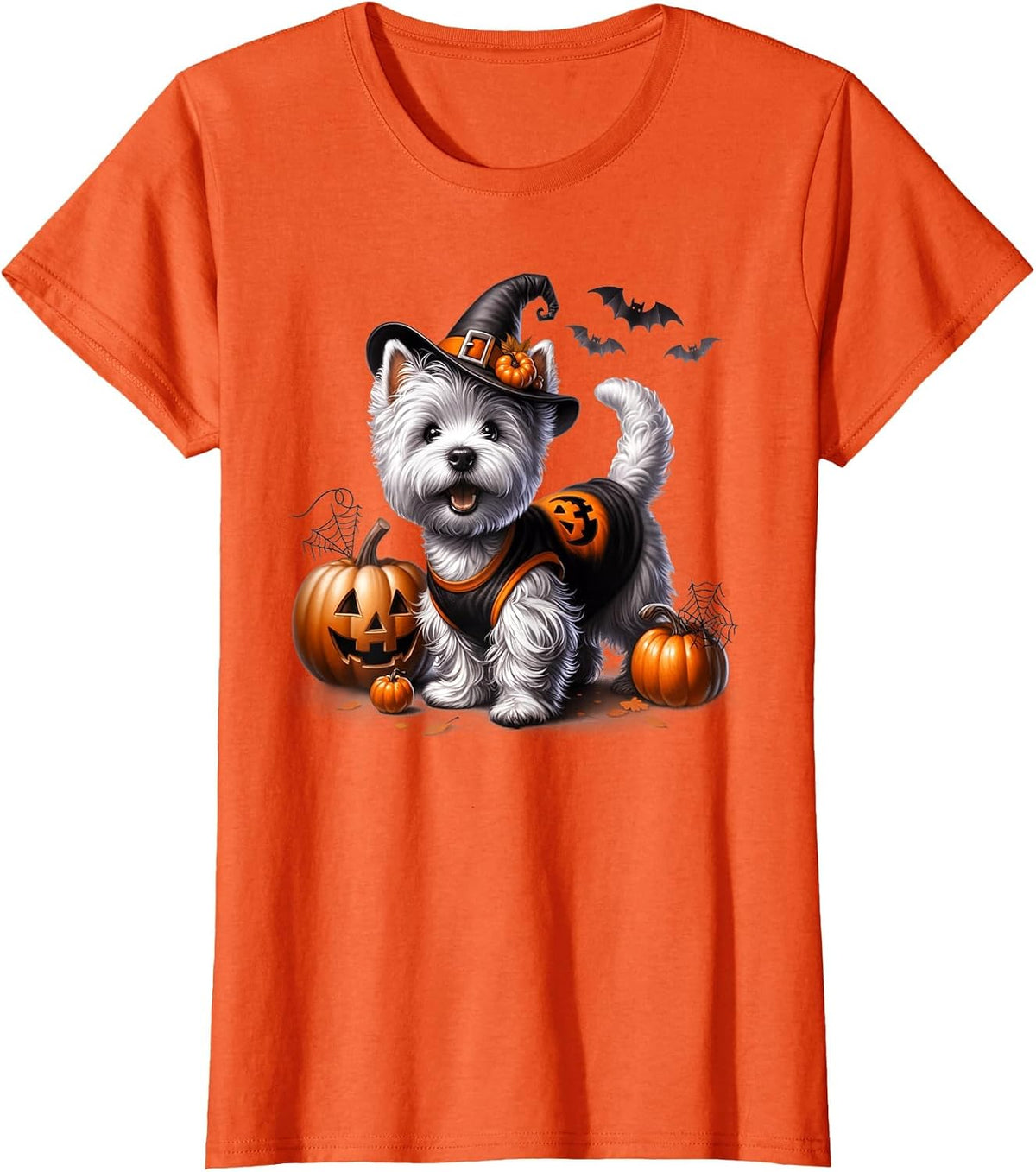 Cute Halloween Westie Tee West Highland Terrier Dog Design T-Shirt - Orange