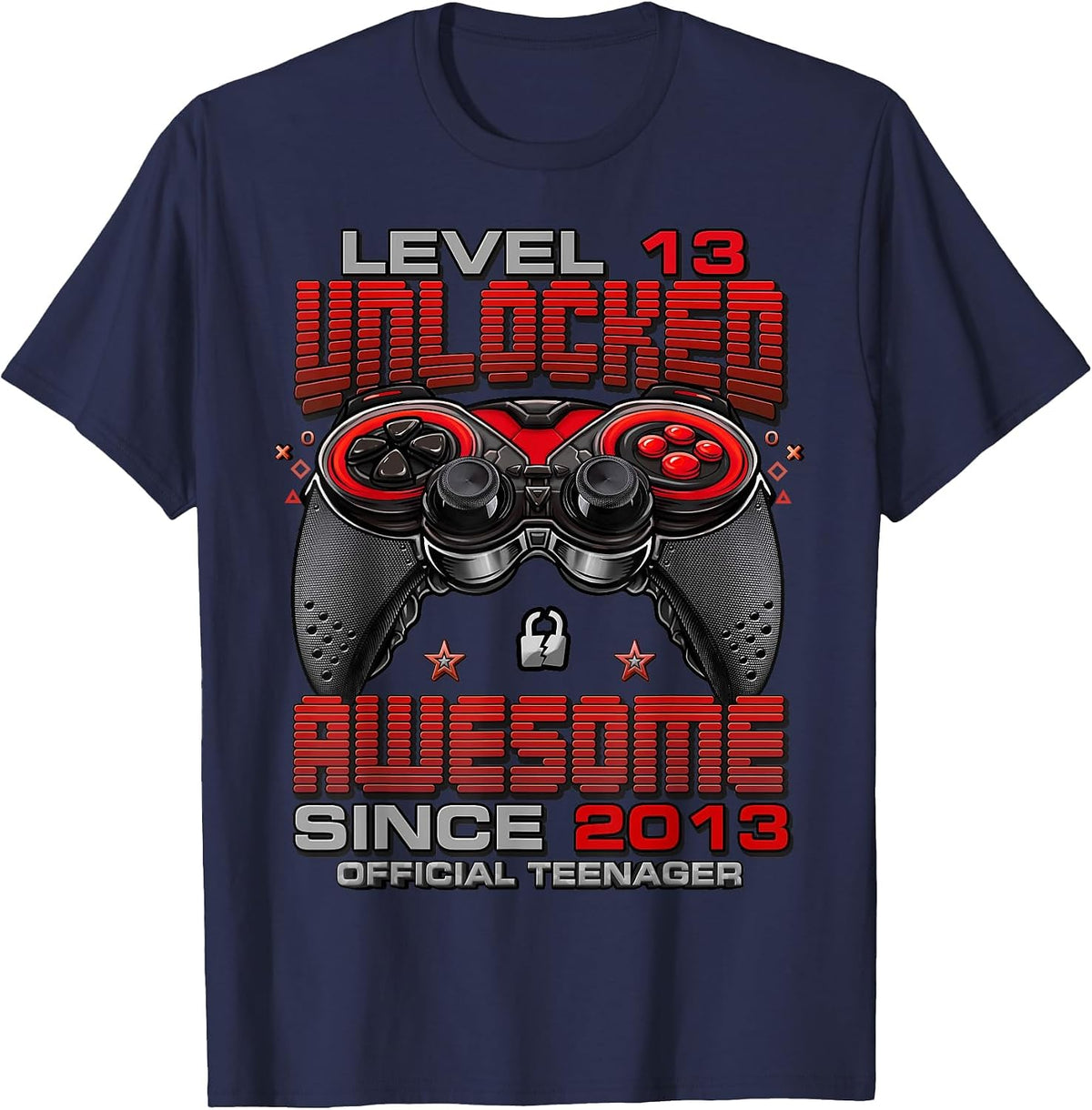 Level 13 Unlocked Awesome Since 2013 13th Birthday Gaming T-Shirt - Navy Blue