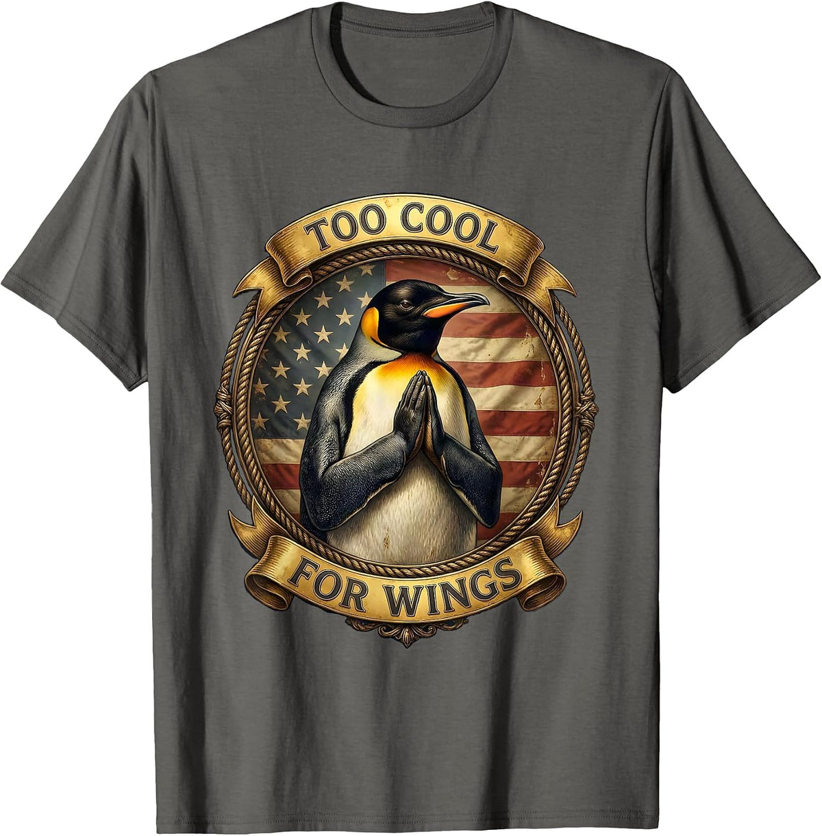 Men's Too Cool For Wings Funny Penguin Design T-Shirt - Asphalt Grey