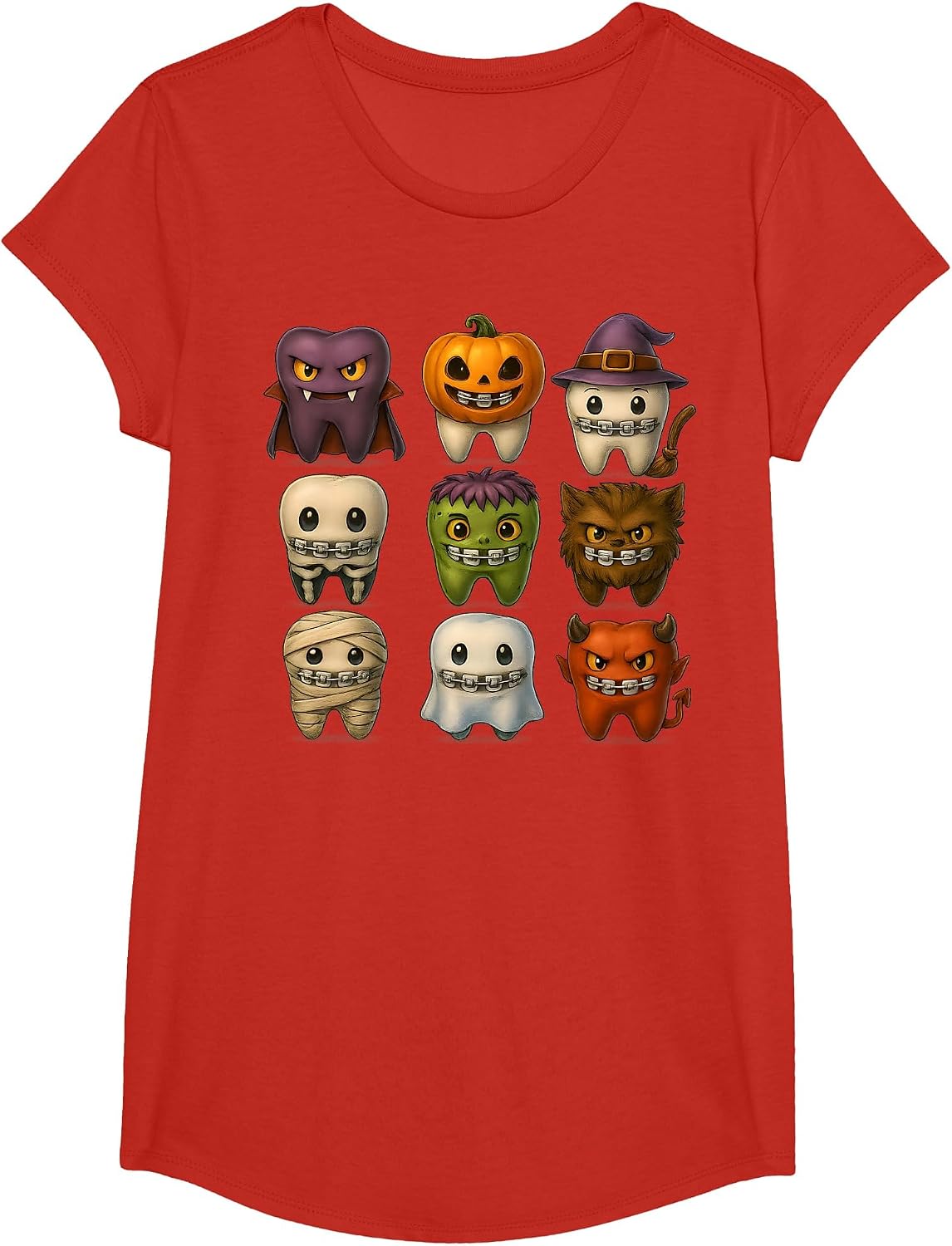 Funny Halloween Braces Squad Dentist Costume T-Shirt - Girls Red