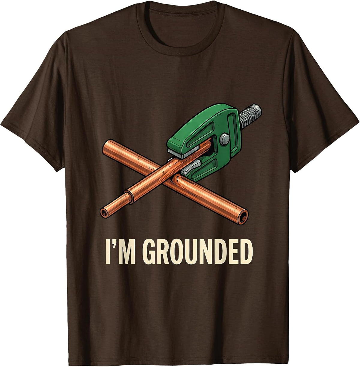 Men's I'm Grounded Funny Electrician Engineer Tech Worker Deadpan T-Shirt - Brown