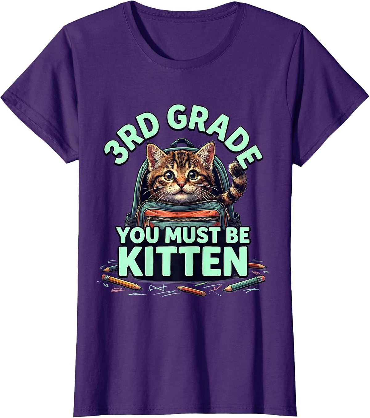 Women's 3rd Grade You Must Be Kitten Cute Cat Lover Back To School T-Shirt - Purple