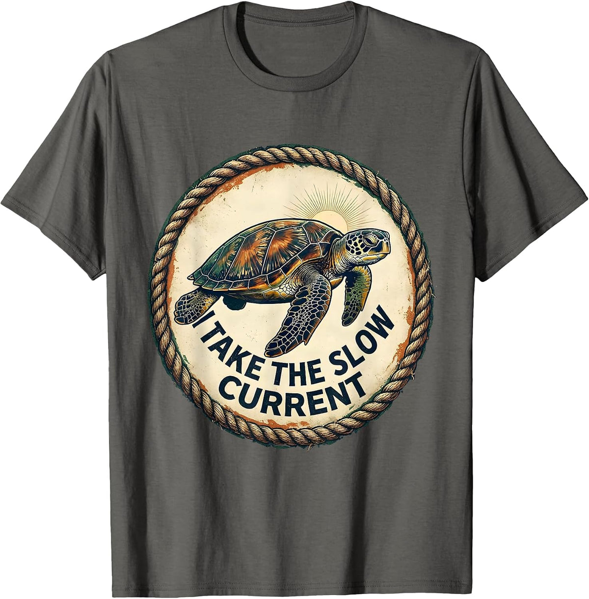 I Take The Slow Current Vintage Sea Turtle Souvenir Beach T-Shirt - Asphalt Grey