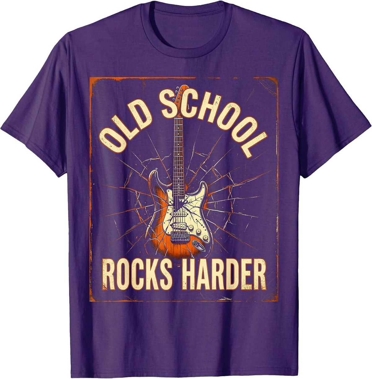 Old School Rocks Harder Vintage Rock Band Design T-Shirt - Purple