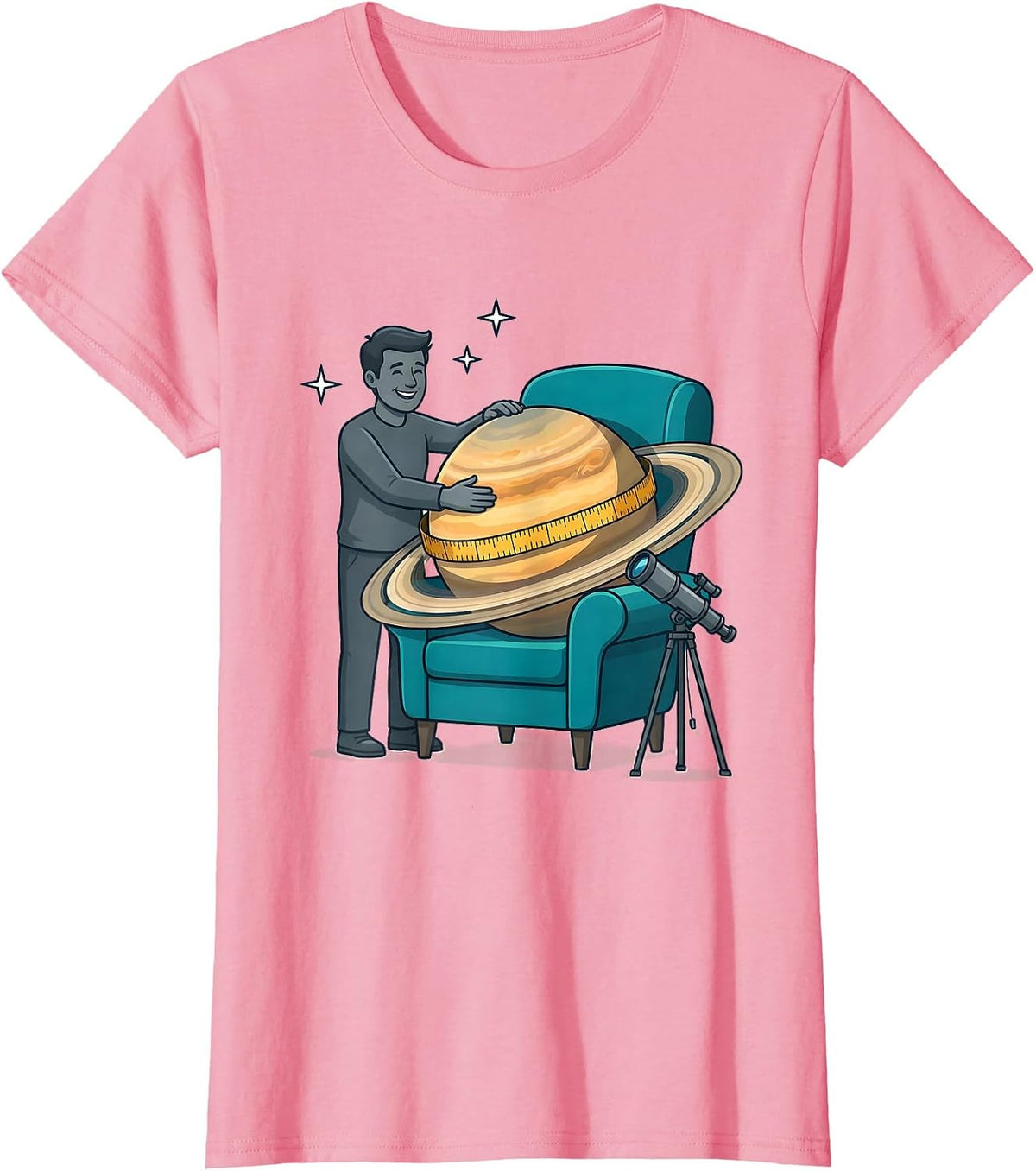 Women's Planet Lounging Flat Vector Space Lover Astronomy Humor T-Shirt - Pink