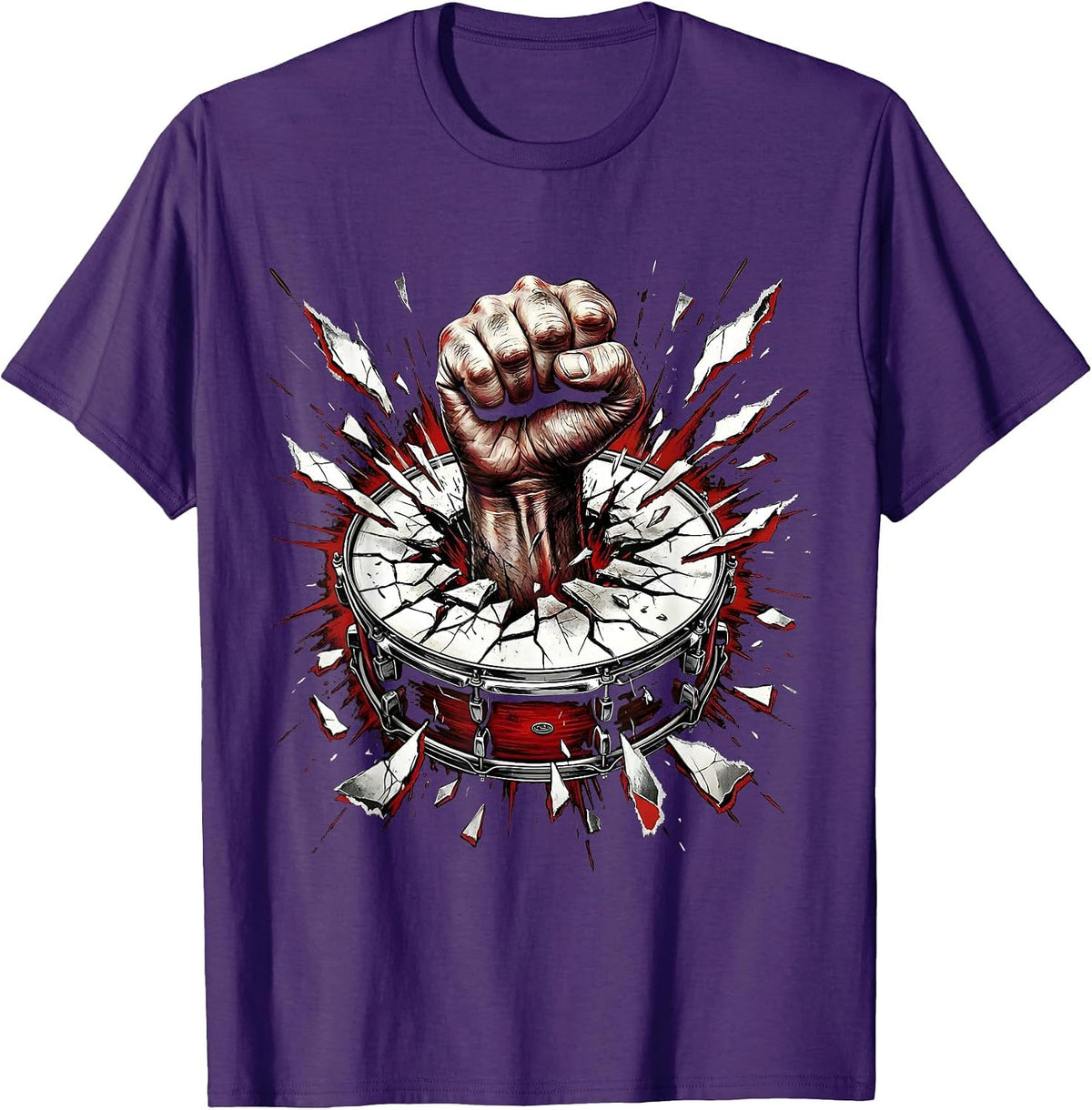 Fist Through Bass Drum Punk Rock Concert Graphic T-Shirt - Purple