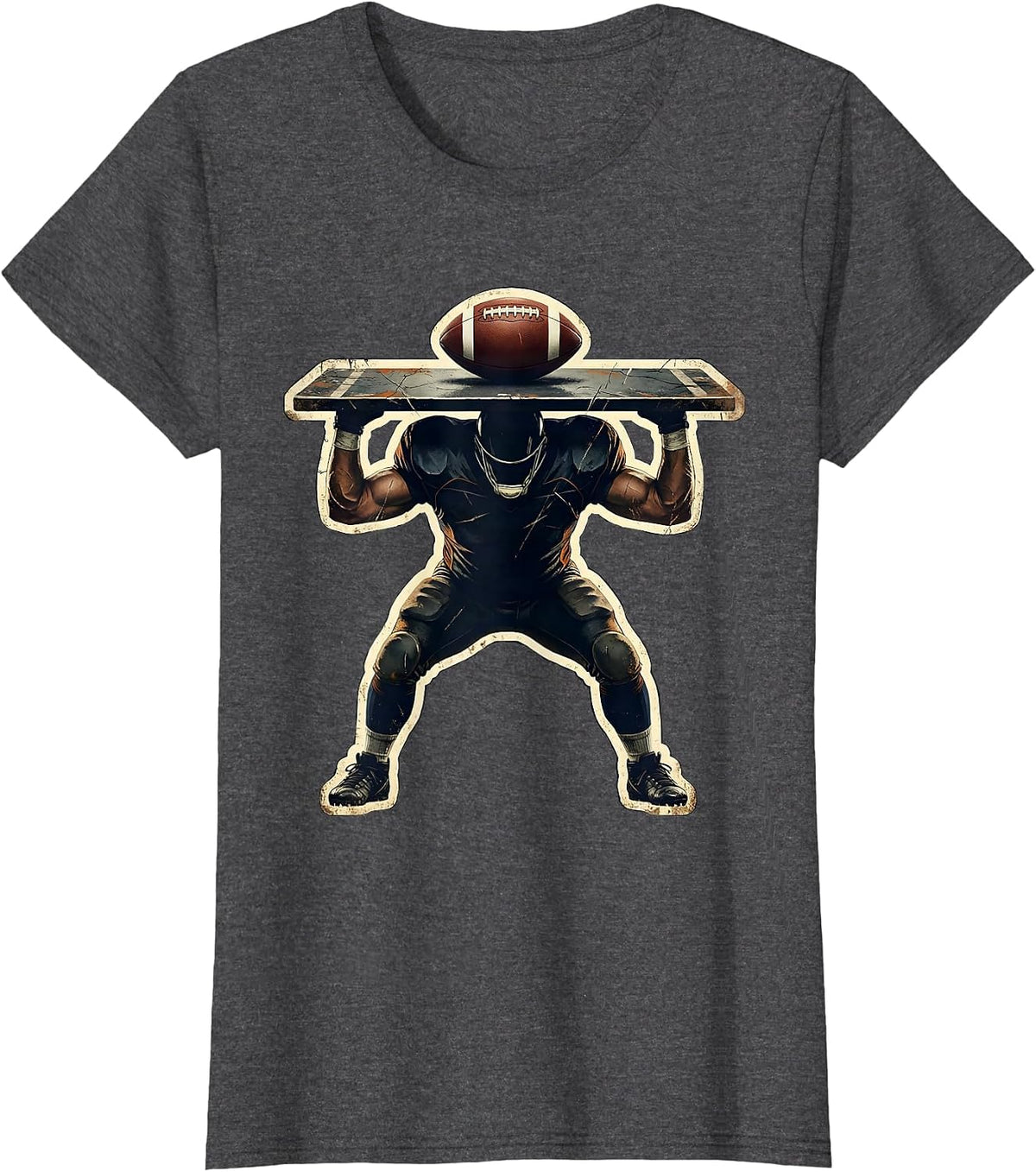 Women's Lineman Stance Distressed Football Fan Humor T-Shirt - Dark Heather Grey