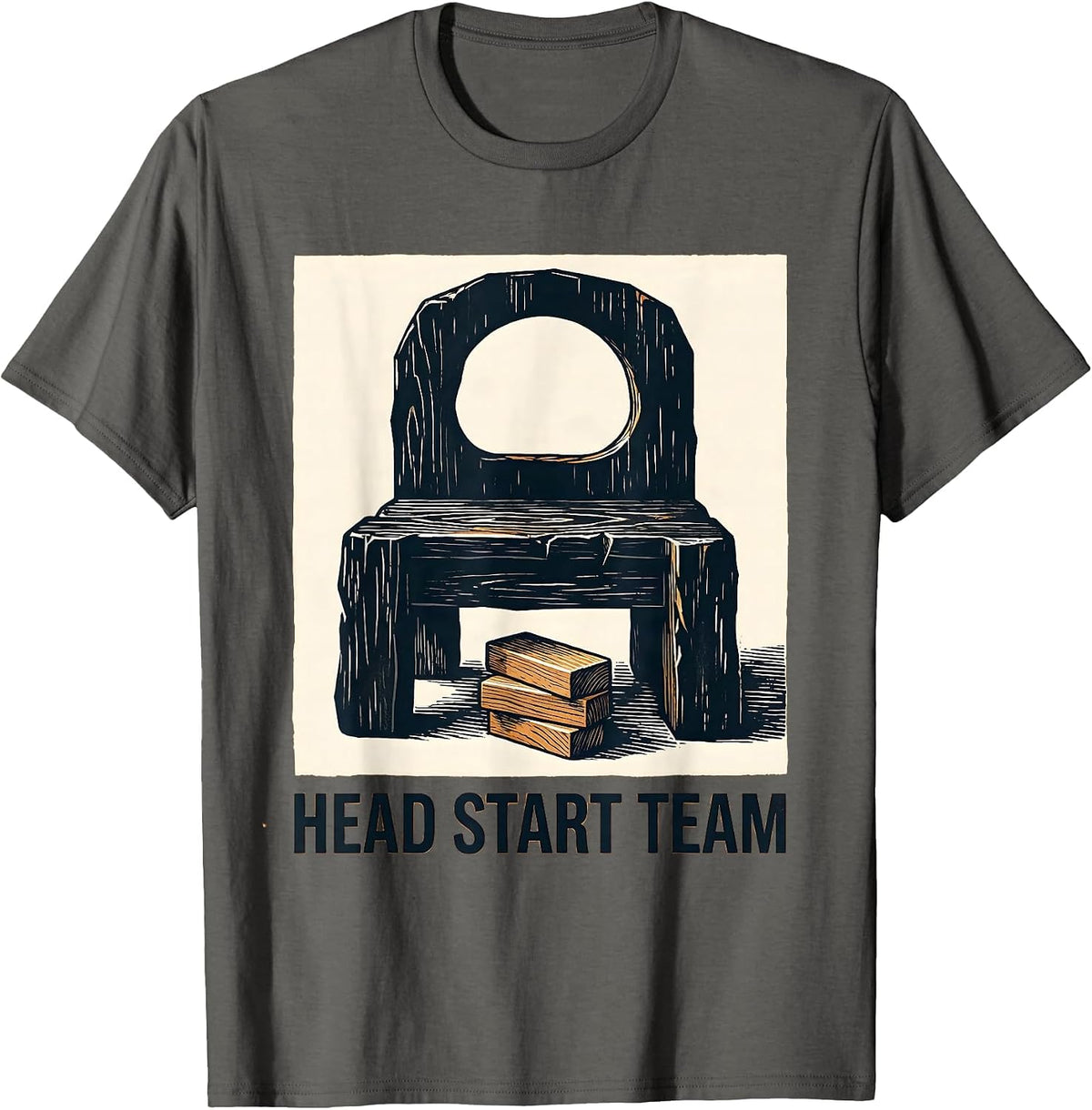 Men's Head Start Team Linocut Preschool Teacher Back To School T-Shirt - Asphalt Grey