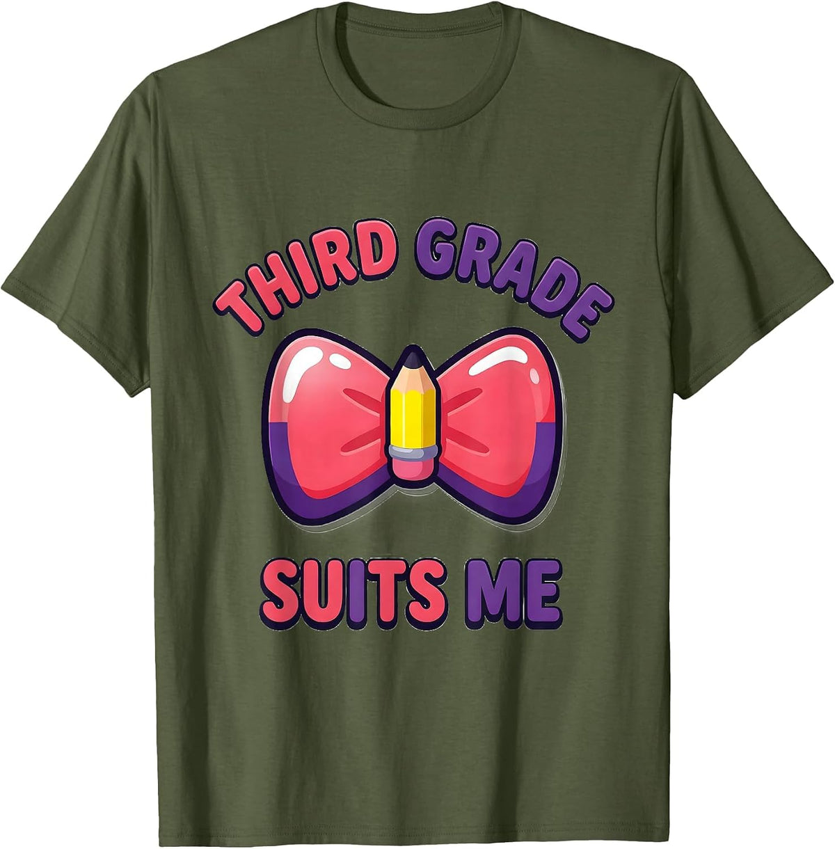 Third Grade Suits Me Cute Coquette Bow Back to School T-Shirt - Olive Green