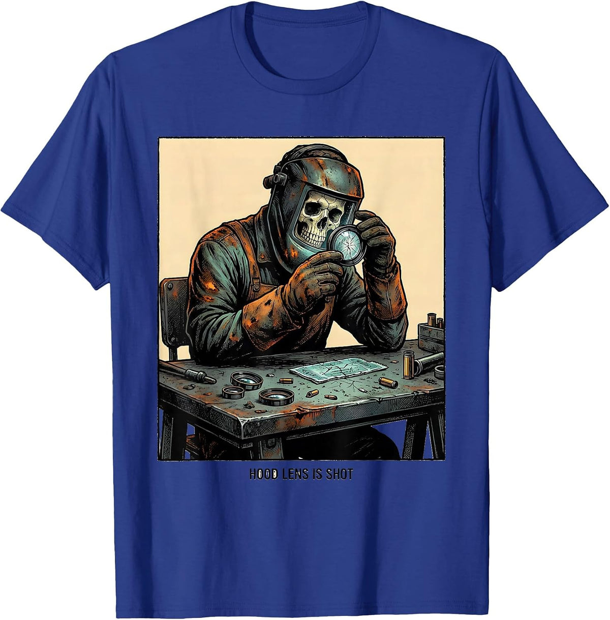 Hood Lens Is Shot Funny Welder Skeleton Tradesman Humor T-Shirt - Royal Blue