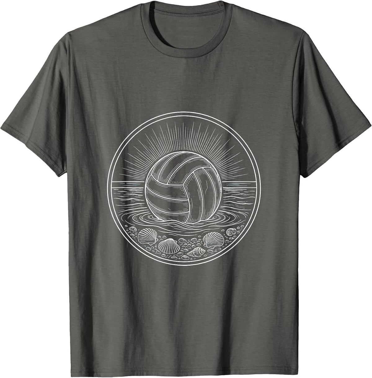 Sun-Bleached Volleyball on the Shoreline T-Shirt - Asphalt Grey