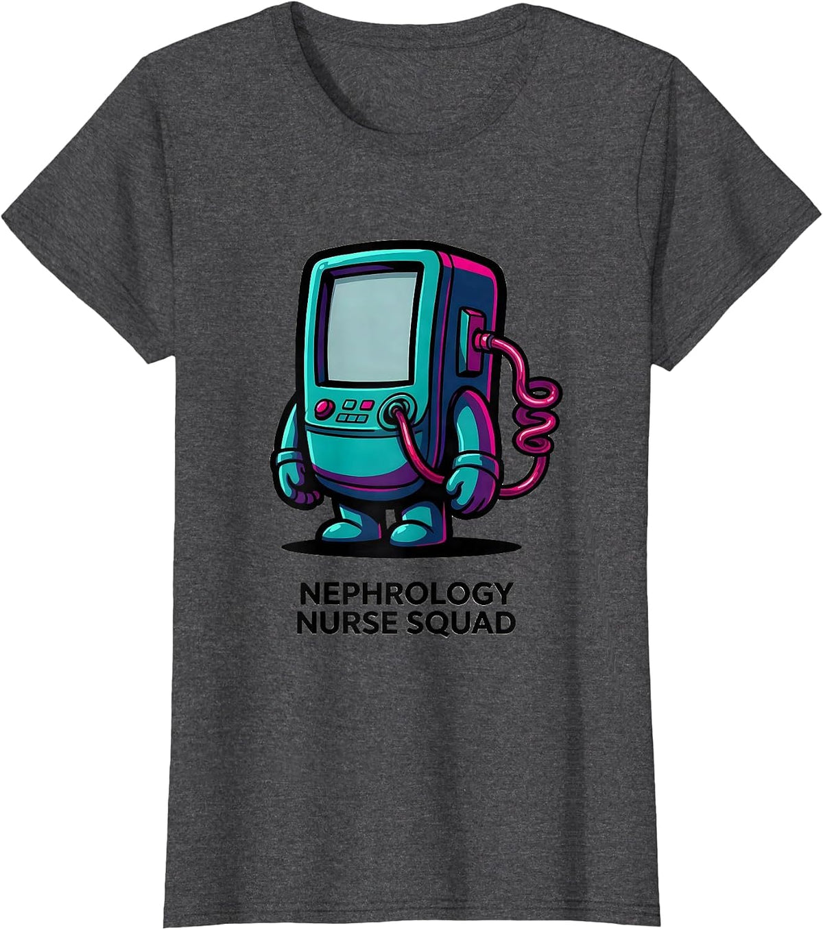 Women's Nephrology Nurse Squad Cartoon Dialysis Machine Humor T-Shirt - Dark Heather Grey