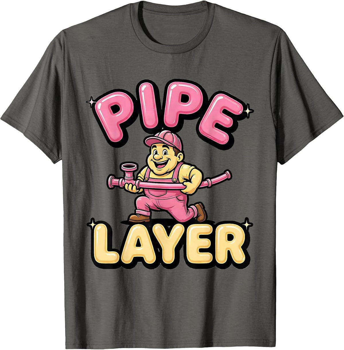 Men's Pipe Layer Crude Adult Gag-Gift Humor T-Shirt - Asphalt Grey
