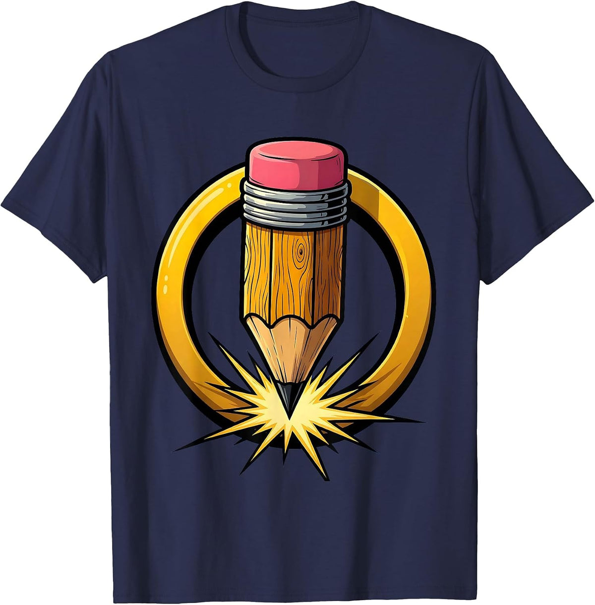 Math Teacher Acute Angle Pencil Graphic T-Shirt - Navy Blue