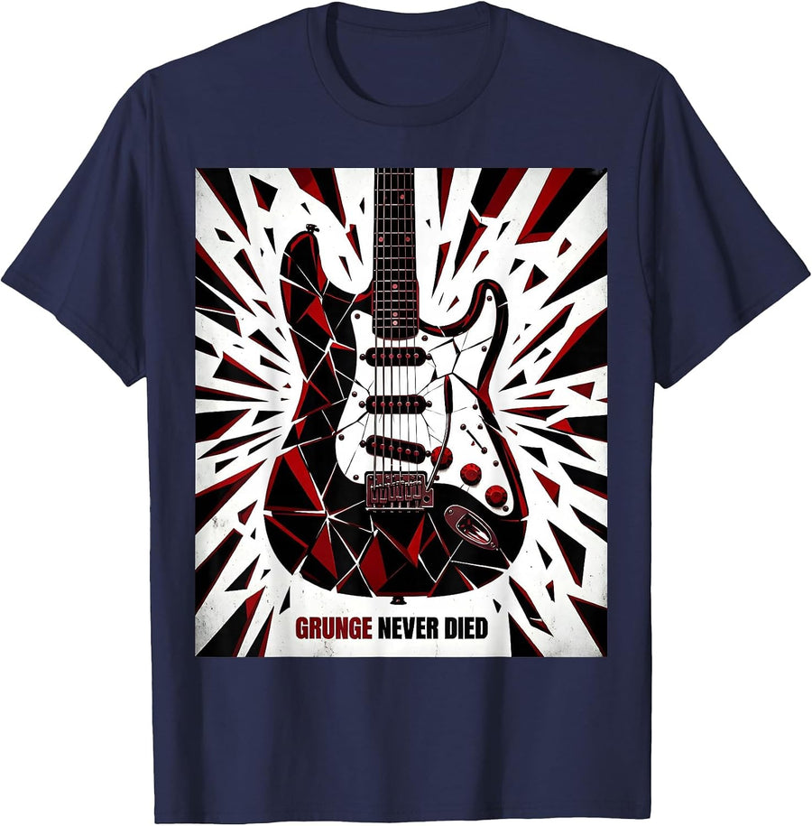 Grunge Never Died Bold Rock Music Design T-Shirt - Navy Blue