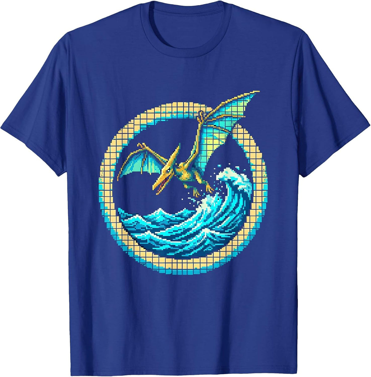 Men's Pterodactyl Diving Over Ocean Waves Dinosaur T-Shirt - Royal Blue