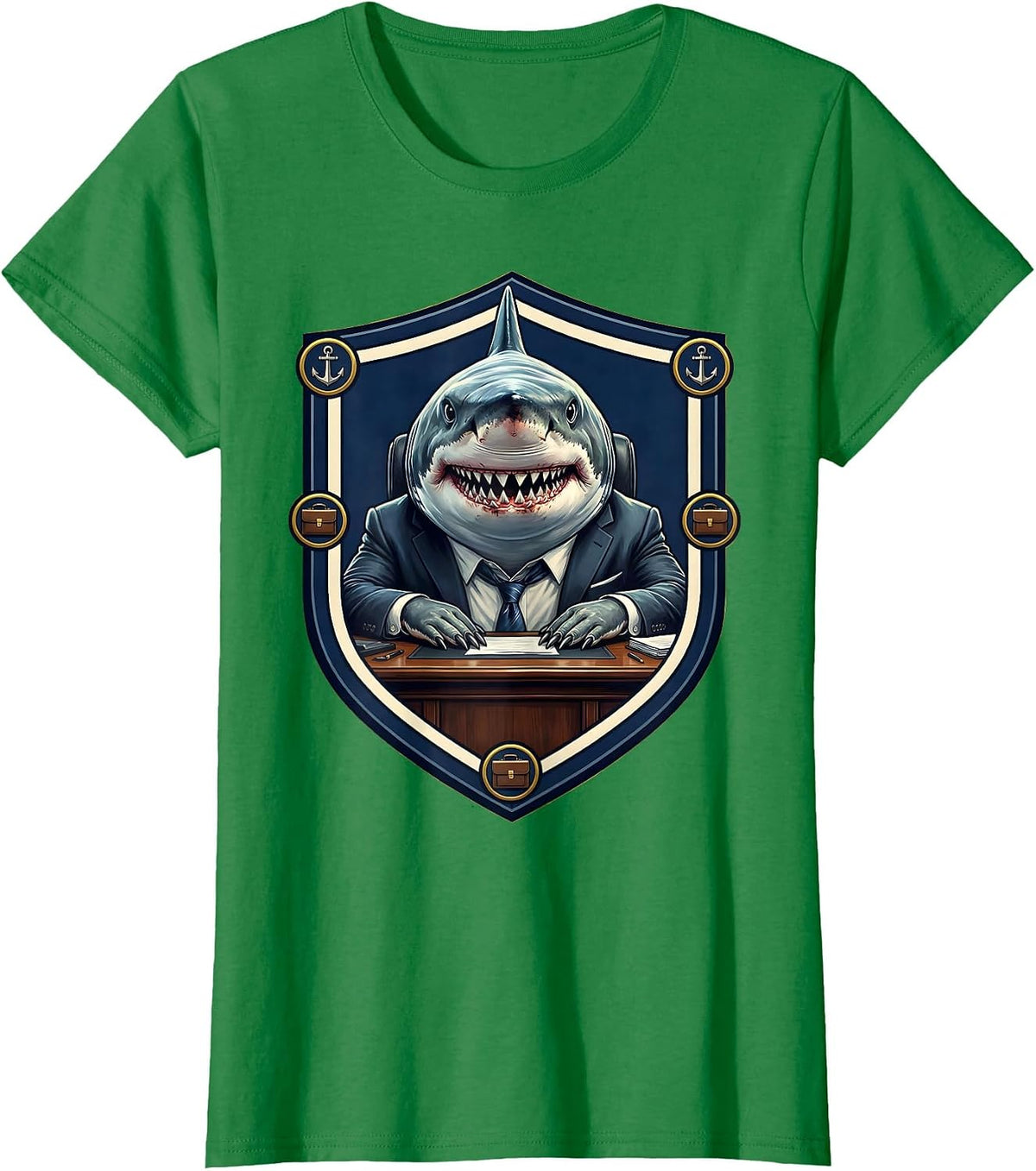 Shark in a Business Suit Office Desk Funny T-Shirt - Kelly Green