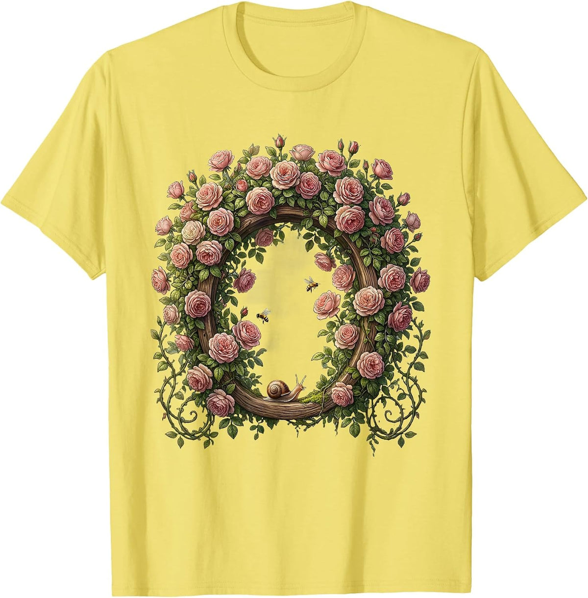 Men's Climbing Pink Roses Garden Arch Floral Design T-Shirt - Lemon Yellow