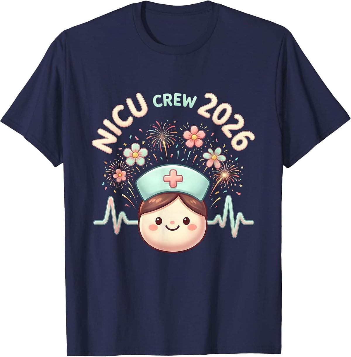 Men's NICU Crew 2026 Cute Kawaii Nurse New Year Eve Party T-Shirt - Navy Blue