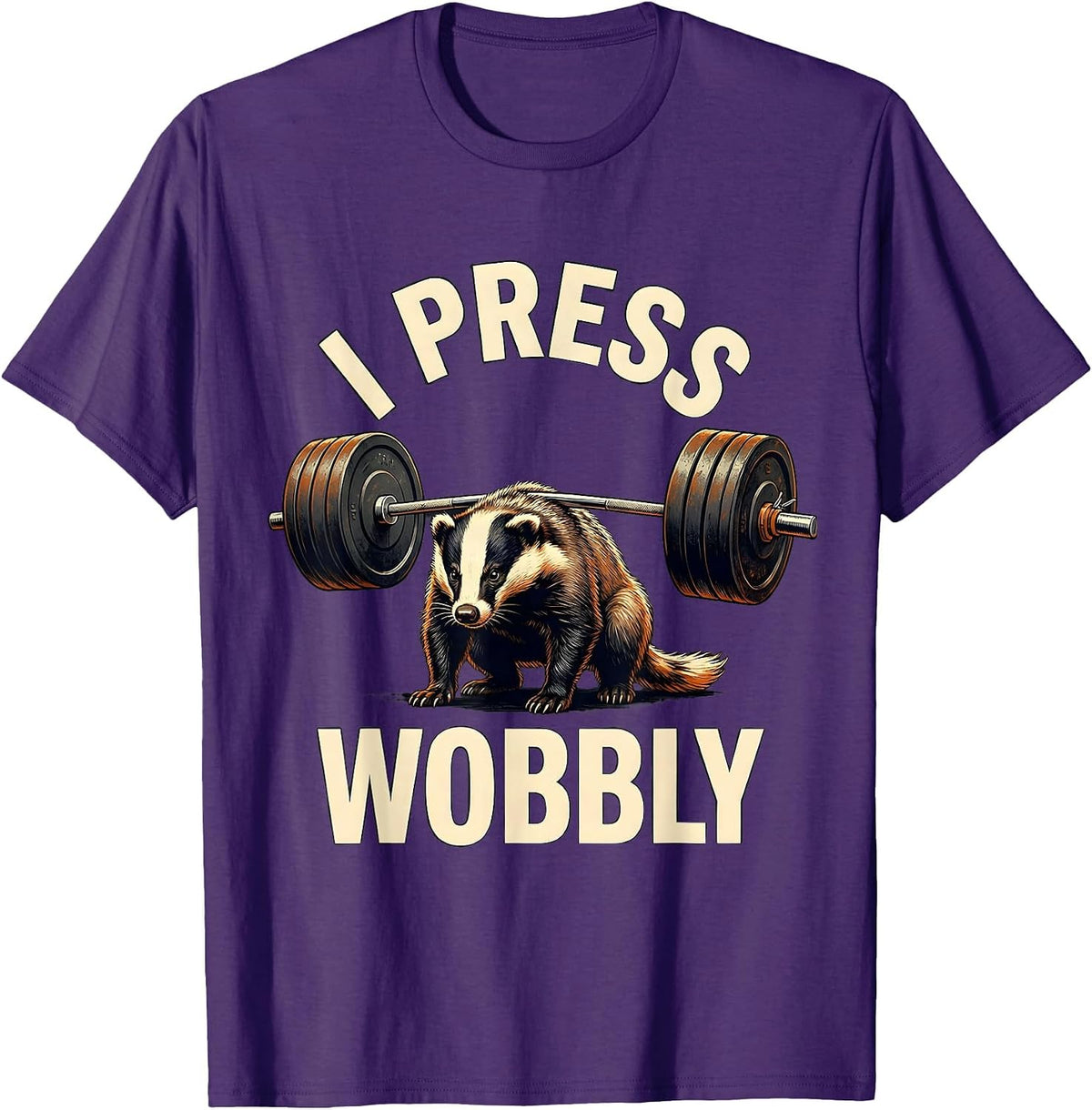 I Press Wobbly Funny Gym Workout Weightlifting Humor T-Shirt - Purple