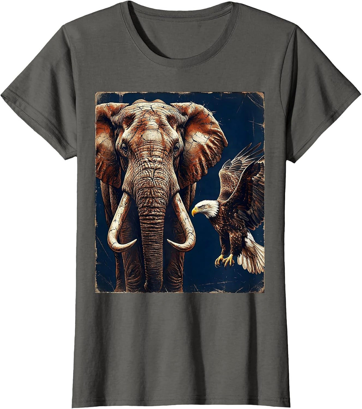 Women's Republican Elephant and Bald Eagle Patriotic Design T-Shirt - Asphalt Grey