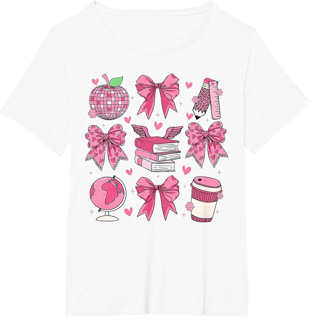 Coquette Pink Bow Apple Teacher Appreciation Valentine Day T-Shirt - White