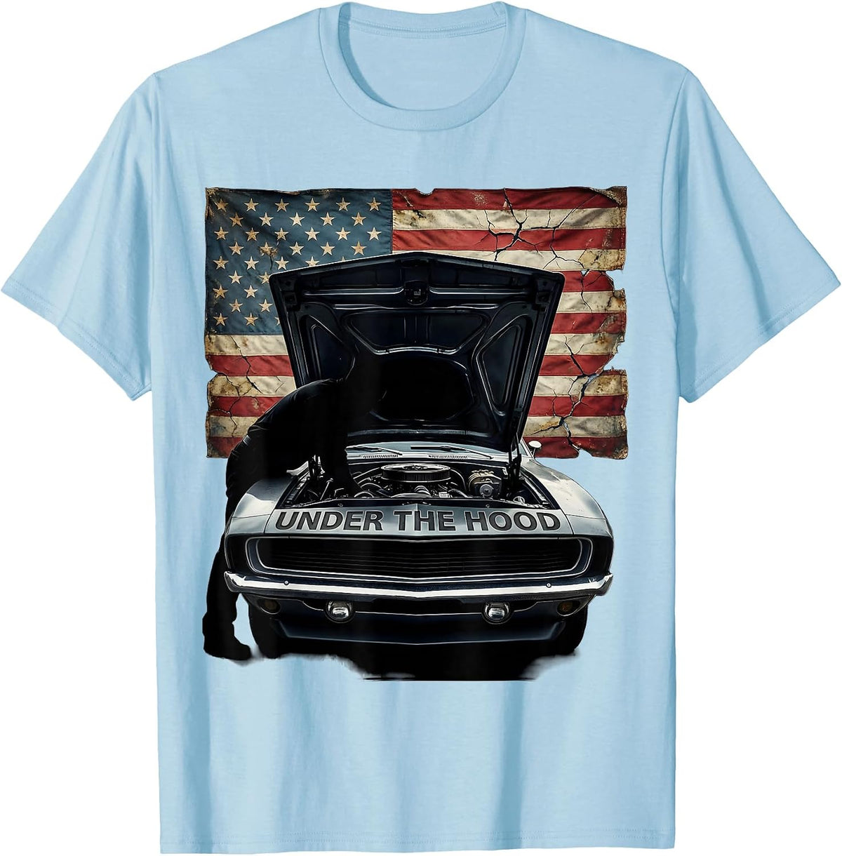 Men's Under the Hood Labor Day Highway Sunset Design T-Shirt - Baby Blue