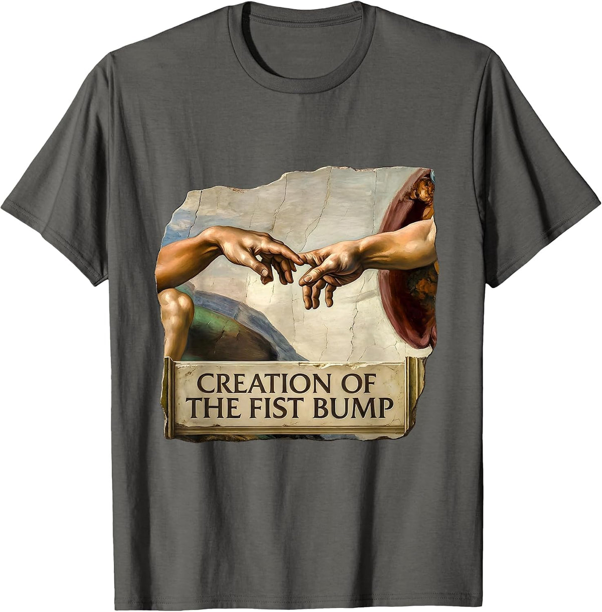 Creation Of The Fist Bump Art History Parody Humor Gift T-Shirt - Asphalt Grey