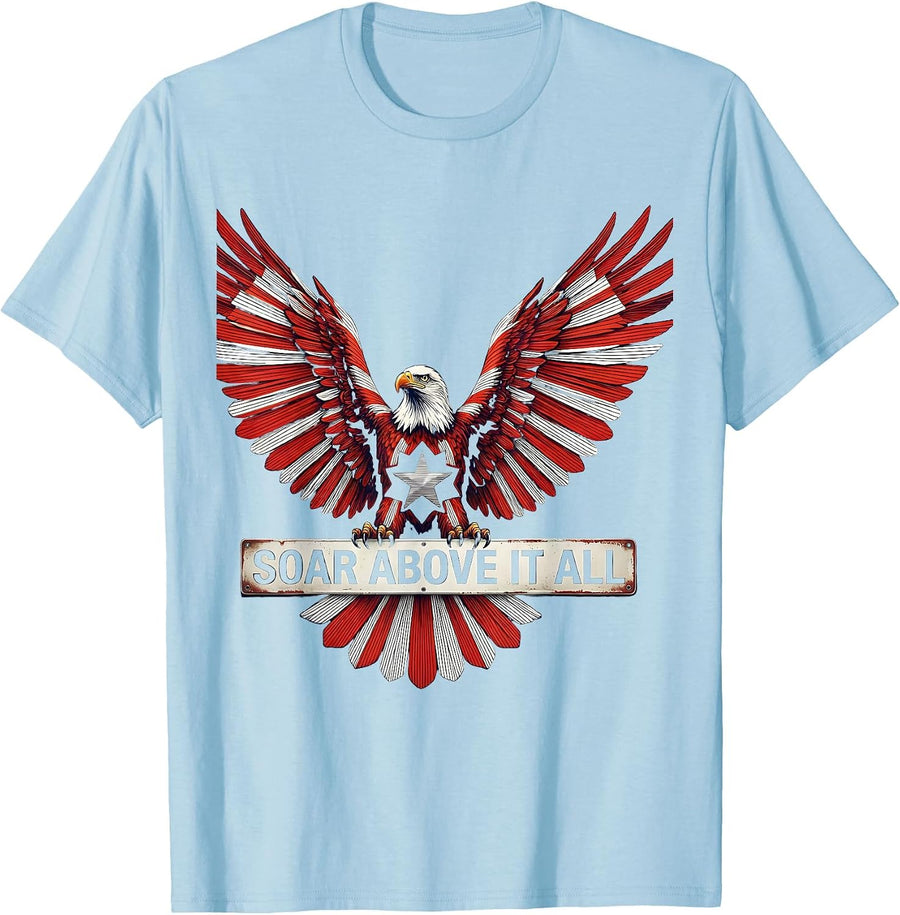 Men's American Flag Eagle Soar Above It All Design T-Shirt - Baby Blue