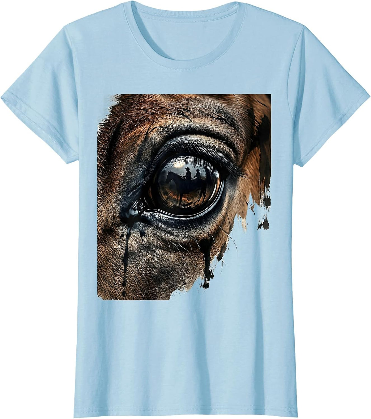 Women's Horse Eye Close-Up Reflection Graphic Design T-Shirt - Baby Blue