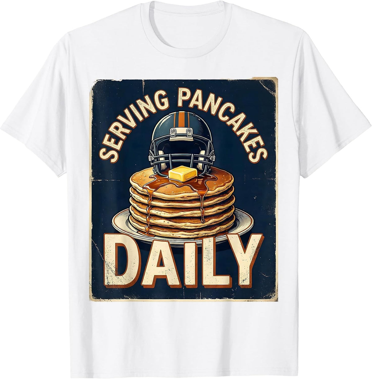 Men's Serving Pancakes Daily Vintage Football Lineman Offensive T-Shirt - White