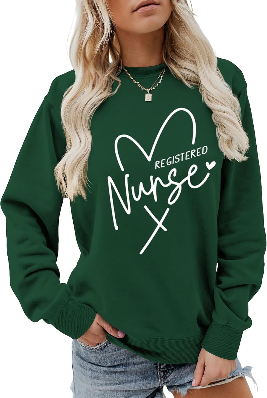 Registered Nurse Women Nurse Registered Long Sleeve Graphic Sweatshirt - Dark Green