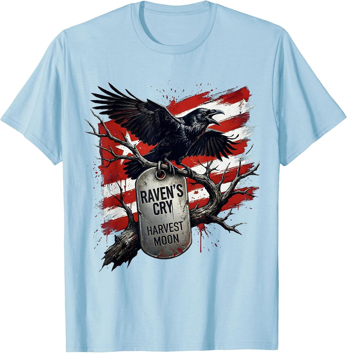 Men's Raven's Cry Harvest Moon Gothic Halloween Design T-Shirt - Baby Blue