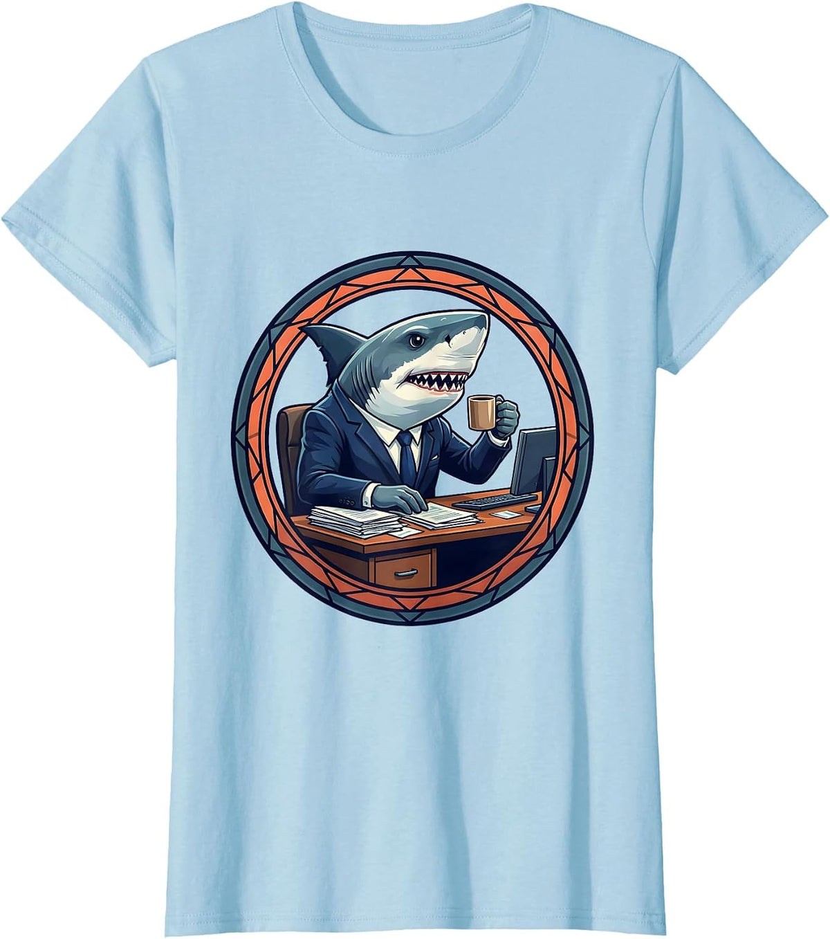 Shark Business Suit Office Desk Funny Graphic T-Shirt - Baby Blue