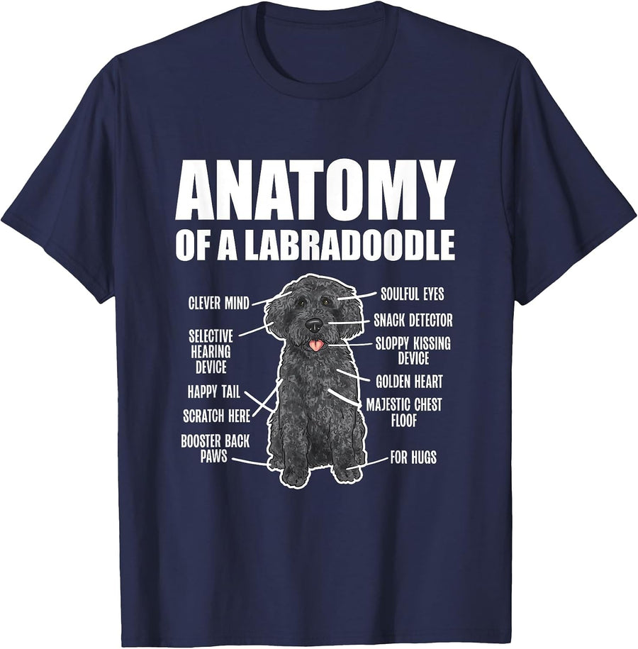 Black Labradoodle Dog Lover Anatomy of A Labradoodle T-Shirt - Navy Blue