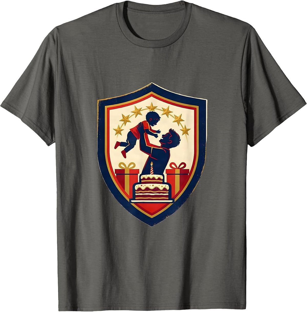Men's Enclosed Shield Badge Birthday Family Humor Gift T-Shirt - Asphalt Grey