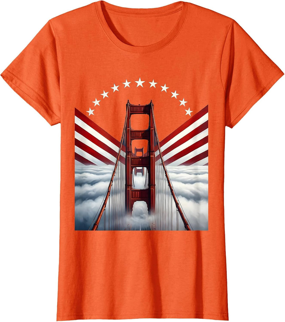Golden Gate Bridge Foggy Dusk Illustration T-Shirt - Orange