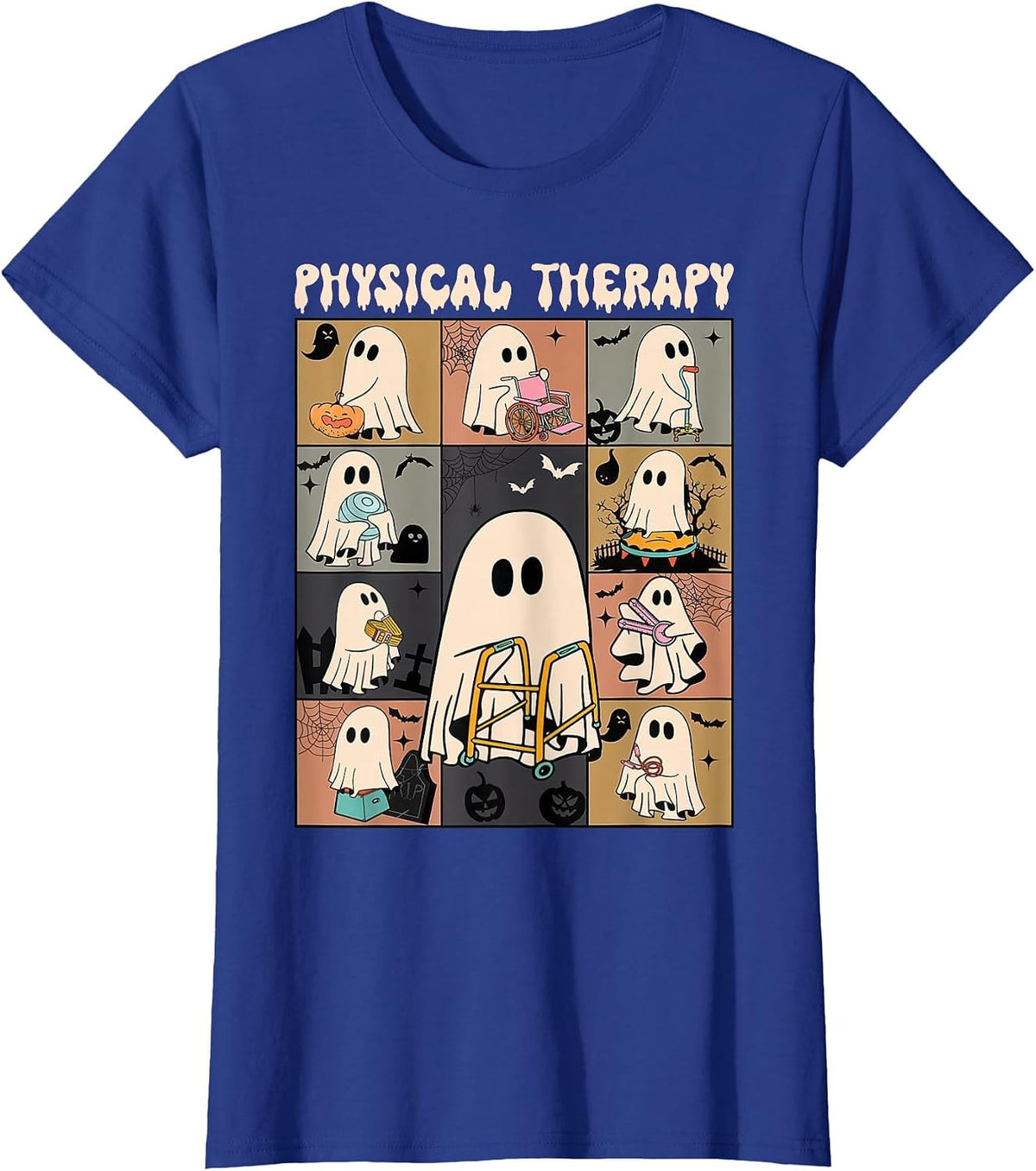 Cute Ghost Physical Therapy PT Physical Therapist Halloween T-Shirt - Royal Blue