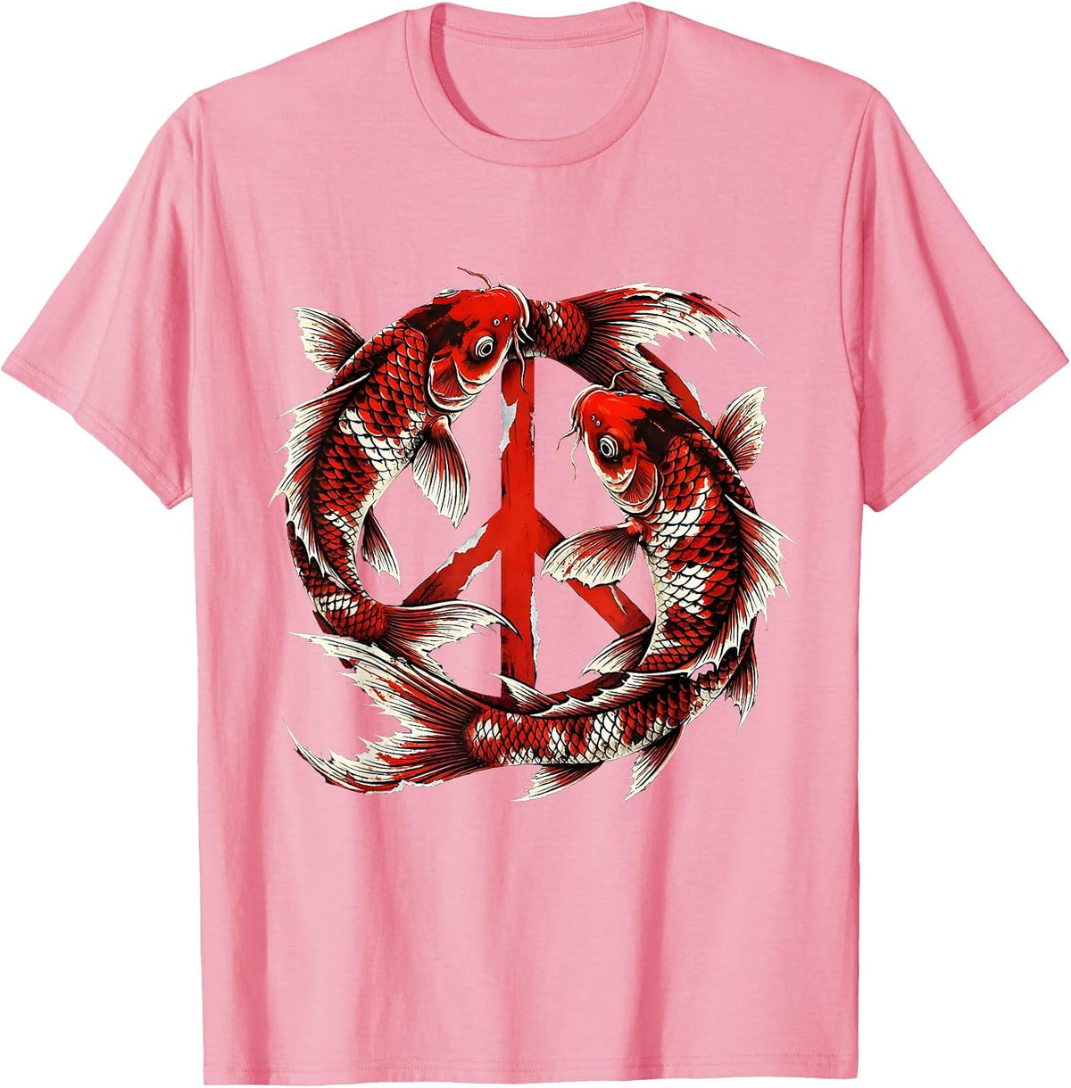 Men's Koi Fish Peace Sign Graphic Design T-Shirt - Pink