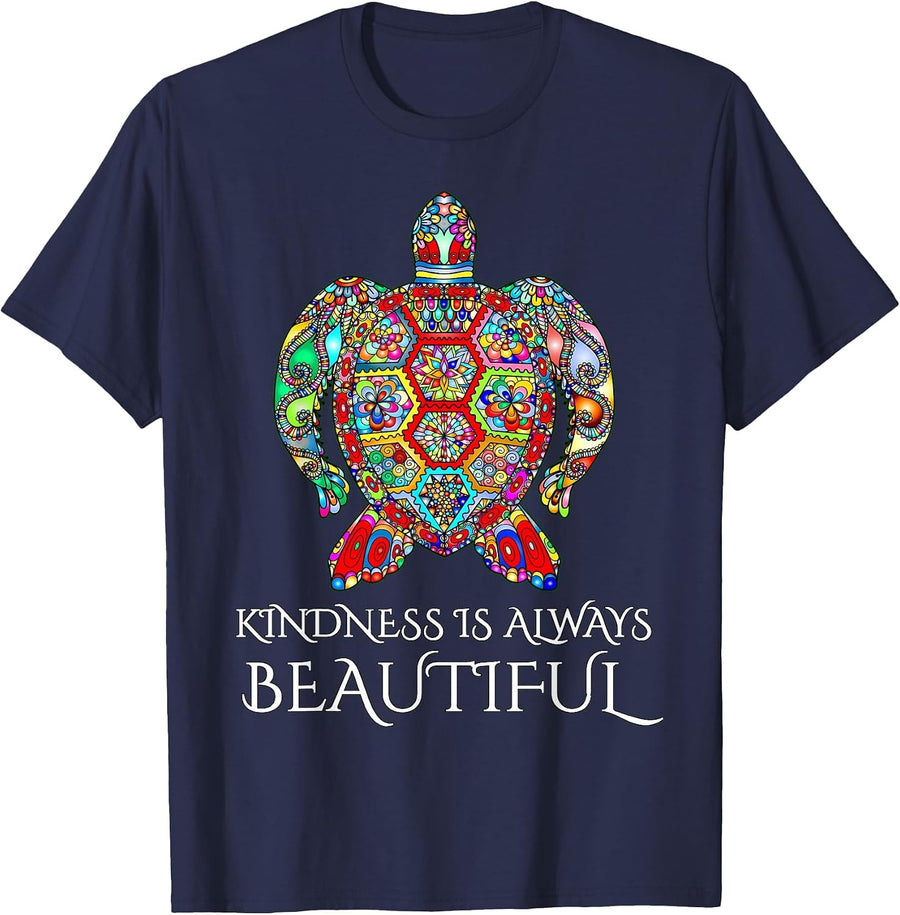 Sea Turtle Mandala Vibrant Art Ocean Life Kindness T-Shirt T-Shirt - Navy Blue
