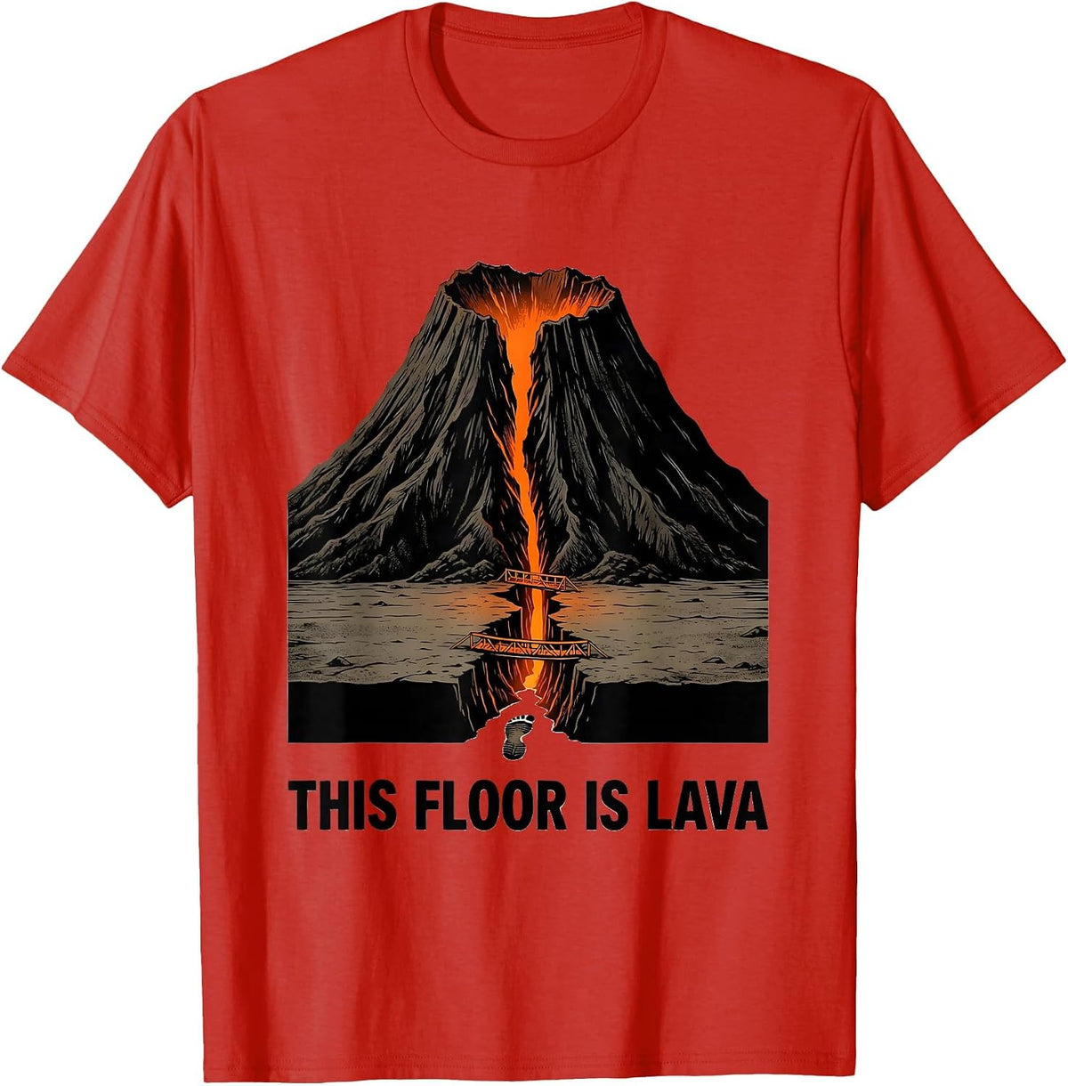 Men's This Floor Is Lava Funny Volcano History Geography Humor T-Shirt - Red