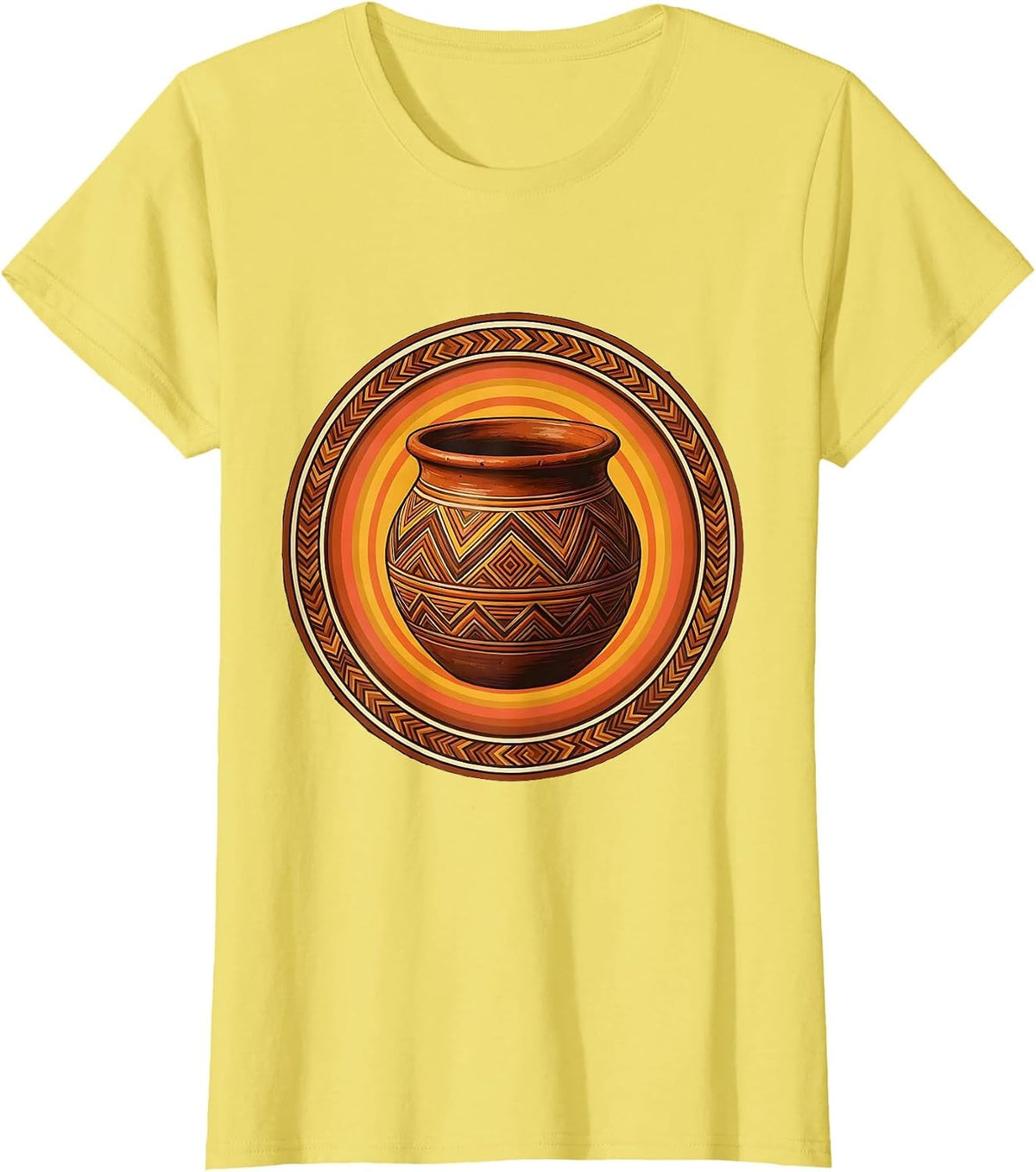 Oaxacan Black Clay Pot Mexican Folk Art Design T-Shirt - Lemon Yellow